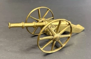 Vintage 9 1/2” Brass Cannon Shooter With Rolling Wheels Home/Office Decor - Picture 1 of 5