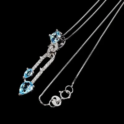 Collana in argento sterling 925 pera topazio blu cielo 7x5 mm gemma gioielli - Immagine 1 di 4