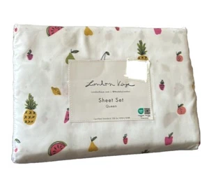 London Kaye Fruit Pineapple Watermelon Cherry Summer Queen Sheet Set 4 Pc - Picture 1 of 3