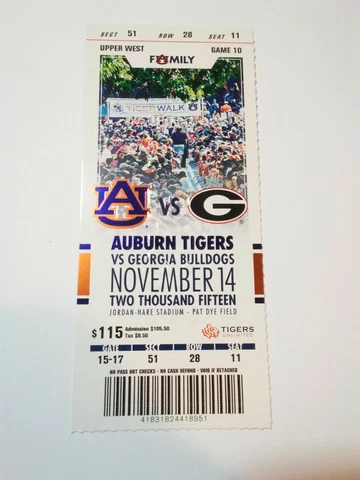 2015 Auburn Tigers Georgia Bulldogs Football Ticket Stub Cover