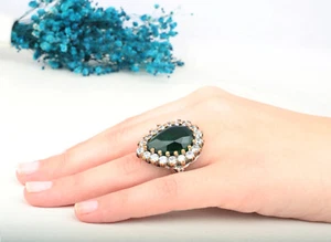 Anillo Sultán Hurrem Plata 925K Joyería Otomana Anillo Piedras Preciosas Verdes Turcas - Imagen 1 de 10