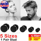 2pcs Black Round Screw Barbell Earrings Plug Women Mens Stud Stainless Steel New