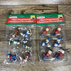 Vintage Walgreens Joy Brite Wooden Mini Christmas Ornaments Ice Skaters & Band - Picture 1 of 6