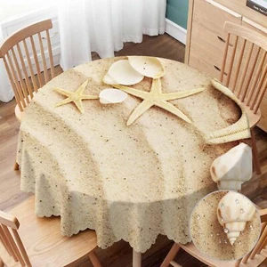 Yibeas Tablecloth Round Seashells on Sand Table Cloth Tropical Beach Marine N... - Picture 1 of 9