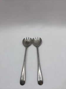 Vintage Set Salad Serving Fork & Fork Silver Plated Lot Long 9 1/4" ITALY ** - Picture 1 of 12