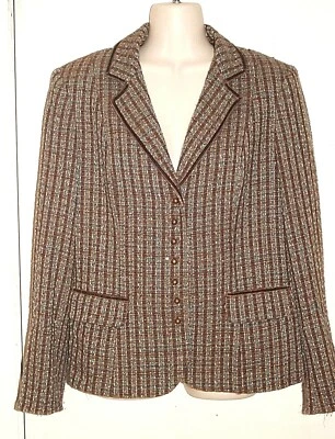 Chaqueta Forrada COVINGTON Rayas Marrón Turquesa Beige Mezcla Algodón Talla 12 * En muy buena condición Foto 1 de 4