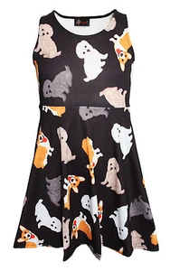 Kids / Girls Cute Dogs Puppies Animal Print Flare Skater Dress Size 5 -10 Years - Picture 1 of 1