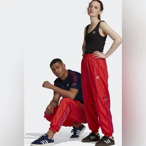 Adidas Vintage Rare Originals Nylon Pants Scally Trackies Red Large - Picture 1 of 10