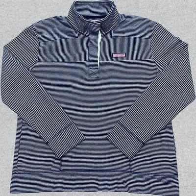 Suéter Vineyard Vines Sankaty para Mujer Grande Azul Blanco Rayas Media Cremallera Pullover Foto 1 de 4