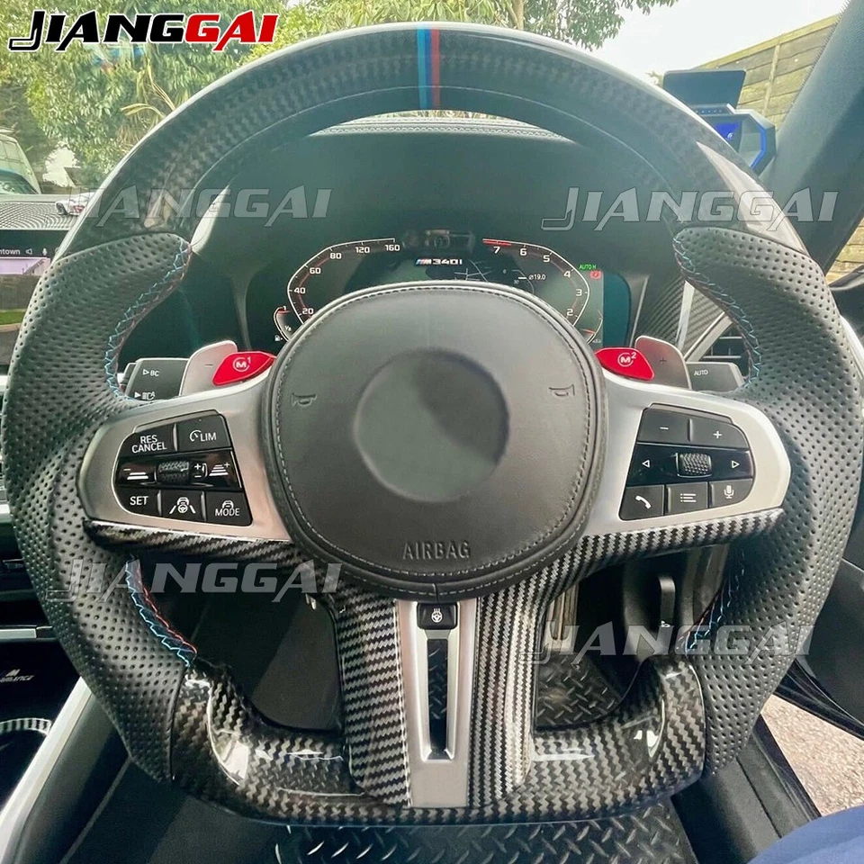 Volante de fibra de carbono para BMW X3 X4 X5 X6 X7 X3M X5M M5 M8 con calefacción Foto 1 de 4