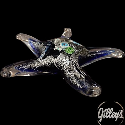 Pisapapeles estrella de mar vidrio soplado a mano azul cobalto plata millefiori náutico Foto 1 de 4