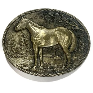 FIBBIA CINTURA UOMO VINTAGE ANNI 70 **CAVALLO** OPERA D'ARTE ANIMALI SELVATICI OTTONE MASSICCIO - Foto 1 di 3