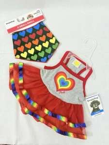 Simply Dog “Rainbow Heart Dress”  & Matching Bandanna  Set Size : X-Small - Picture 1 of 6