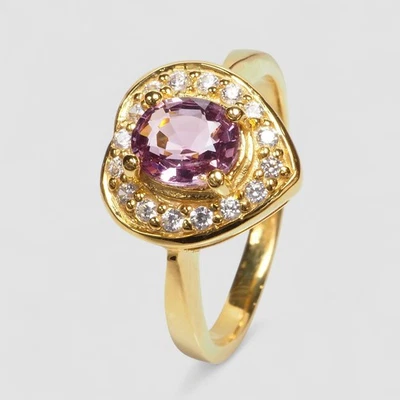 Luxurious Pink Spinel Oval 0.75Ct 925 Sterling Silver 24K Gold Rings Size 6.5 - Image 1 of 4