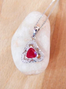 Natural Ruby Trillion & Zircon Trinity Borromean Rings Sterling Silver Necklace - Picture 1 of 7