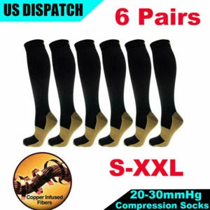 3/6 Copper Compression Socks Men Women Pressure Socks Leg Support Long Stockings - Picture 1 of 14