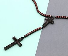 Stainless Steel 316 CZ Pave Cross Rosary Necklace 30" Life time no tarnish