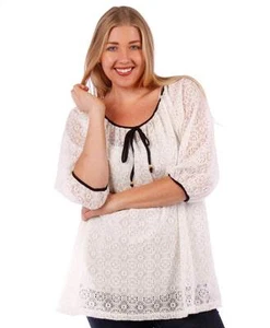 Nuevo torso para mujer talla grande estilo crochet marfil con corbata con cuentas acento talla 2X 3X - Imagen 1 de 2