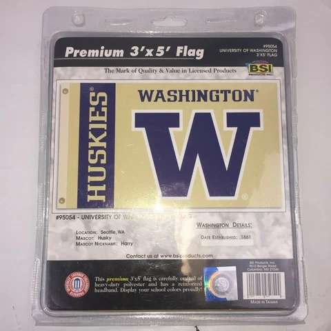 WASHINGTON HUSKIES NCAA LICENSED 3' X 5' PREMIUM FLAG BANNER FREE SHIPPING Cover