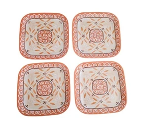 OLD WORLD Temptations Melamine Plastic 4 Square Salad Plates 8" Picnic Patio - Picture 1 of 2