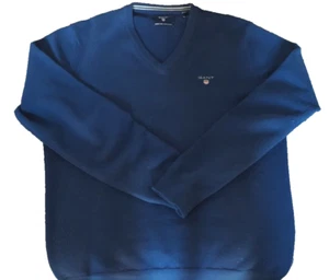 GANT Herren Pullover Hoodie Gr. M V - Auschnitt royal blau 100 % Lambswool - Bild 1 von 7