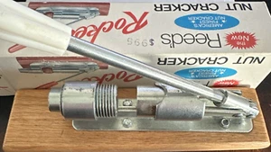 Retro 1960s Reed's Machine Steel Rocket Nut Cracker w Wood Base and Original Box - Picture 1 of 7