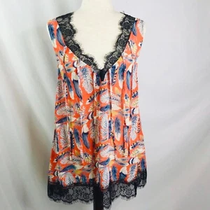 A'reve Nachthemd Gr. L Anthro Boho Baby Feder Print Spitze Fransenbesatz rot - Bild 1 von 10