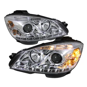 Mercedes Benz 08-11 W204 C-Class DRL LED Chrome Projector Headlights Lamps - Foto 1 di 3