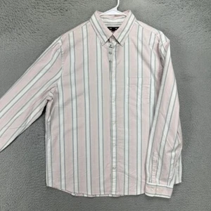 Express Button Down Shirt Adult Large Pink Grey Striped Casual Stretch Mens NEW - Picture 1 of 10