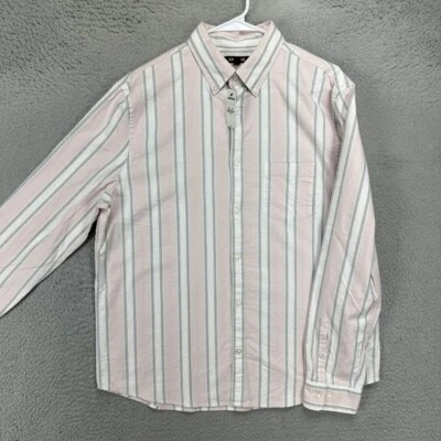 Express Button Down Shirt Adult Large Pink Grey Striped Casual Stretch Mens NEW - Image 1 of 4