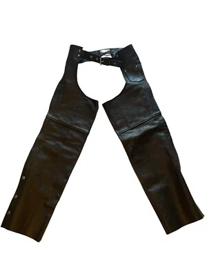 Black Lined Genuine Leather Chaps Womens Size 2XS Motorcycle Pants - Image 1 of 4