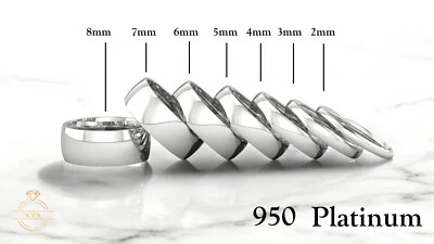 Solid 950 Platinum Low Dome Wedding Band Ring - Comfort Fit Polished New - Image 1 of 4