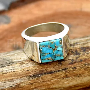 Blue Copper Turquoise Ring 925 Sterling Silver Ring Handmade Ring Men's Ring - Picture 1 of 5