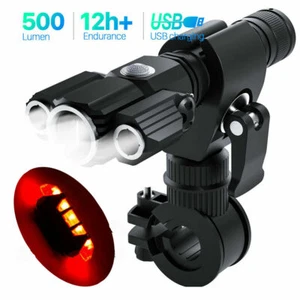 USB Rechargeable LED Bicycle Headlight Bike Head Light Front Lamp Set Cycling US - Picture 1 of 12