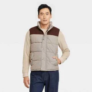 Goodfellow & Co Men's Plaid Midweight Puffer Jacket Brown XXL - Picture 1 of 3