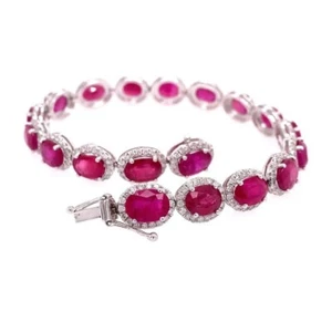 Beautiful 17.82 TCW Ruby & Sapphire Halo Style Wedding Tennis Bracelet For Woman - Picture 1 of 9