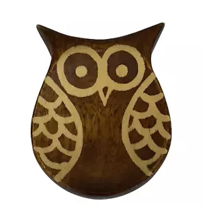 Boho Carved Wooden Owl Dish Spoon Rest Trinket Bowl Rustic Handcrafted Decor - Picture 1 of 8