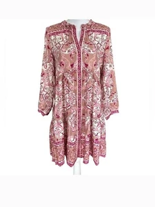 Hale Bob Pink Paisley Printed Mini Dress Size Large Long Sleeves Ruffle Neck - Picture 1 of 10