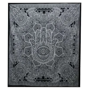 Colcha/colgante de pared de algodón doble hecha a mano en blanco y negro - HAMSA - ancho 200 cm altura: 230 cm - Imagen 1 de 1