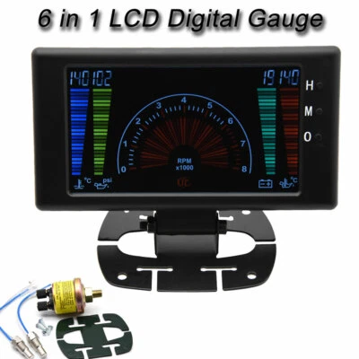 Универсальный многофункциональный цифровой автомобильный измеритель давления масла с жидкокристаллическим дисплеем 6 в 1 светодиодный - Изображение 1 из 4