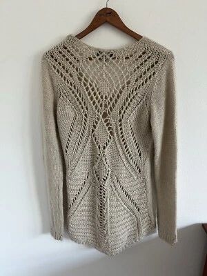 Fenn Wright Manson Open Knit Crochet Sweater Wool Alpaca Large Boho Oatmeal - Image 1 of 4