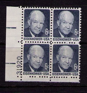 US USA Sc# 1393 MNH FVF Plate # Block President Dwight Eisenhower Shiny Gum - Picture 1 of 1