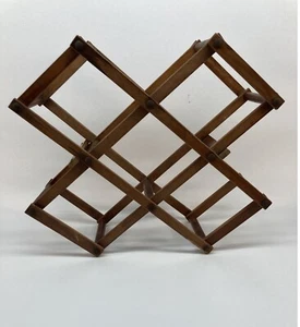 Vintage Wood Wine Rack 6 Bottle Expanding Folding Accordion Style Holder Barware - Picture 1 of 6