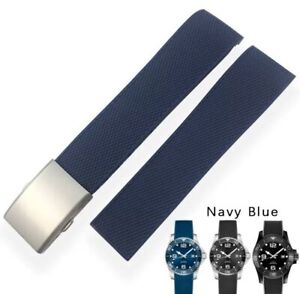 Rubber Silicone Strap Fit For Longines Conquest Watch Folding Buckle 19-21MM