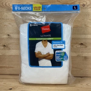 NEW Hanes Ultimate ComfortSoft V-Neck Undershirt Men's LARGE 42-44 White 6-Pack - Picture 1 of 6