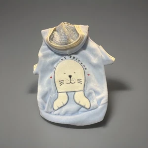 Pazo Designer Dog Hoodie Top M Blue Silver Velvet Soft Plush - Picture 1 of 5