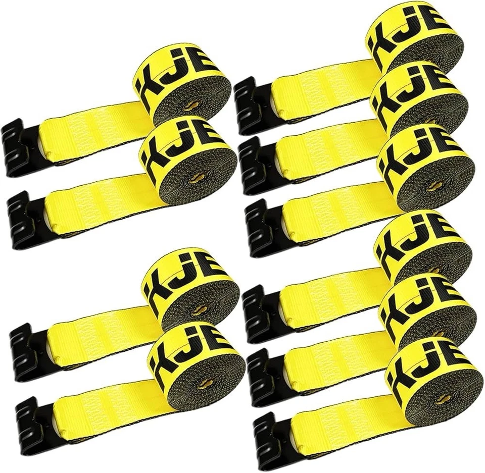 Paquete de 10 correas de cabrestante amarillas de 4" x 30' de alta resistencia con ganchos planos plataforma Foto 1 de 4