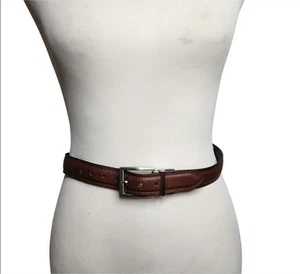 Dickies Brown Leather Belt Boys SIZE Medium 26-28 Silver Hardware Dress Church  - Picture 1 of 9