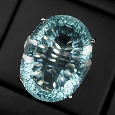 Prezioso anello pavè in argento sterling 925 concavo acquamarina blu 23,10... - Immagine 1 di 4