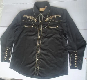 Scully Western Shirt Pearl Snap Buttons Mens XL Black Long Sleeve Music Notes - Picture 1 of 24